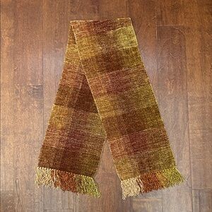Barneys New York Golden Multicolored Woven Chenille Scarf with Fringe